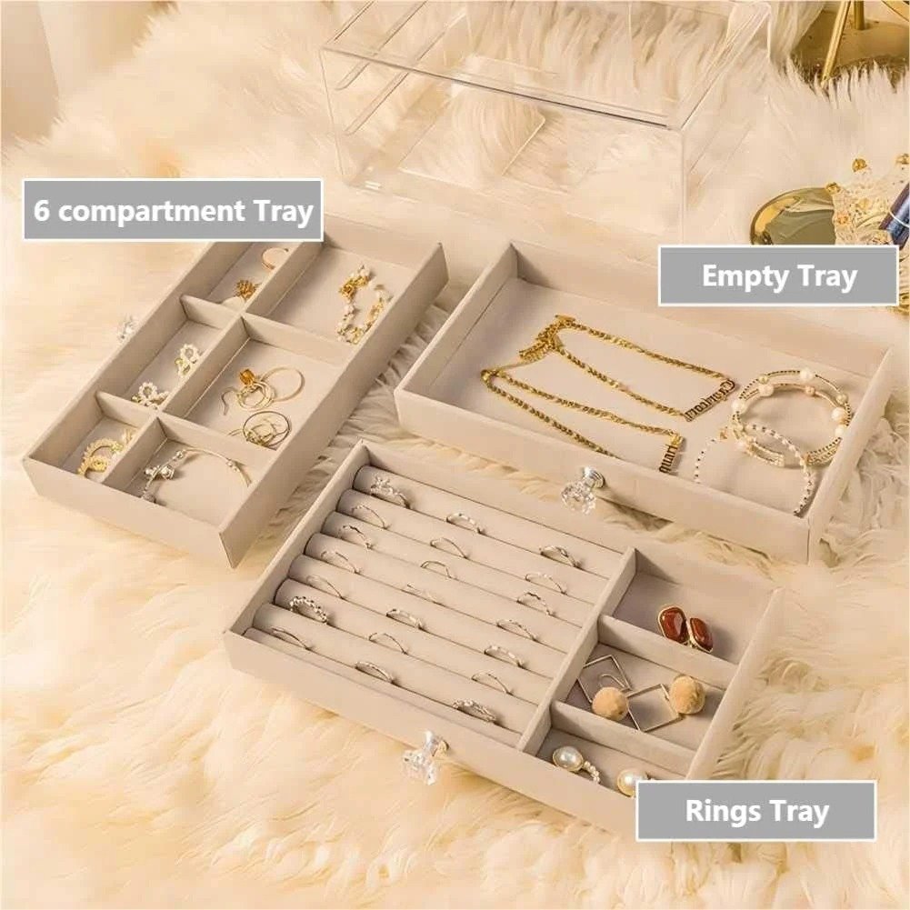 3 drawer velvet acrylic jewellery ring organizer - Image 5