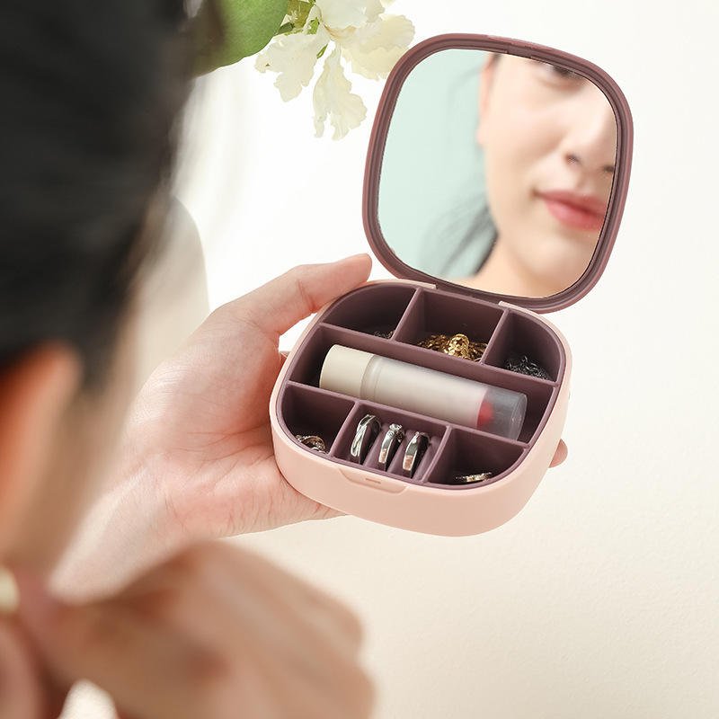 Mini Portable Cosmetic & Jewelry Organizer With Mirror - Image 2