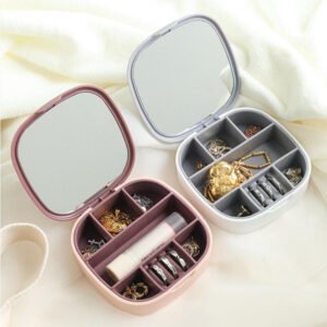 Mini Portable Cosmetic & Jewelry Organizer With Mirror