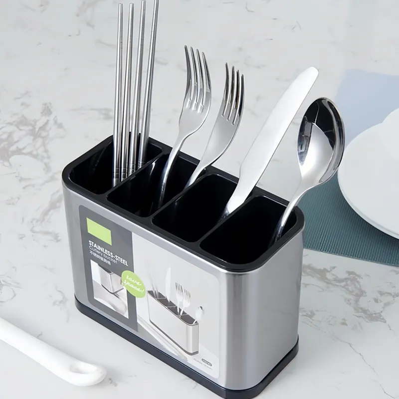 4 Portion Kitchen Stainless Steel Cutlery Organizer - Image 5