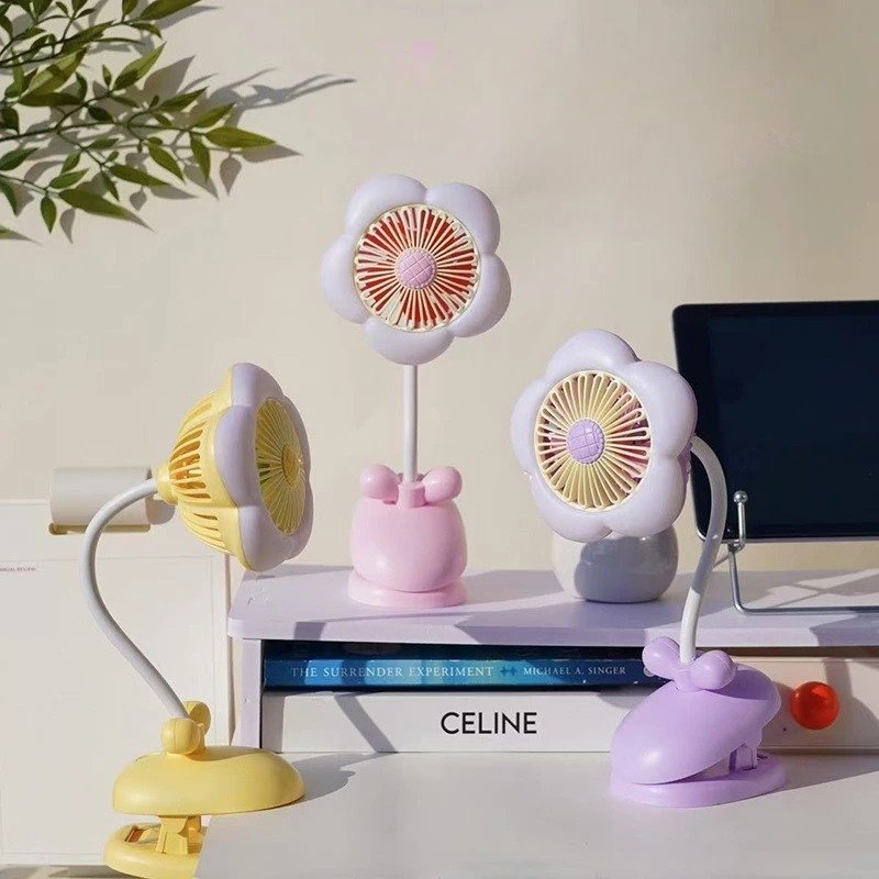 FLOWER CLIP-ON MINI FAN WITH NIGHT LIGHT – USB RECHARGEABLE DESK FAN FOR STUDENTS OFFICE & SUMMER USE - Image 5