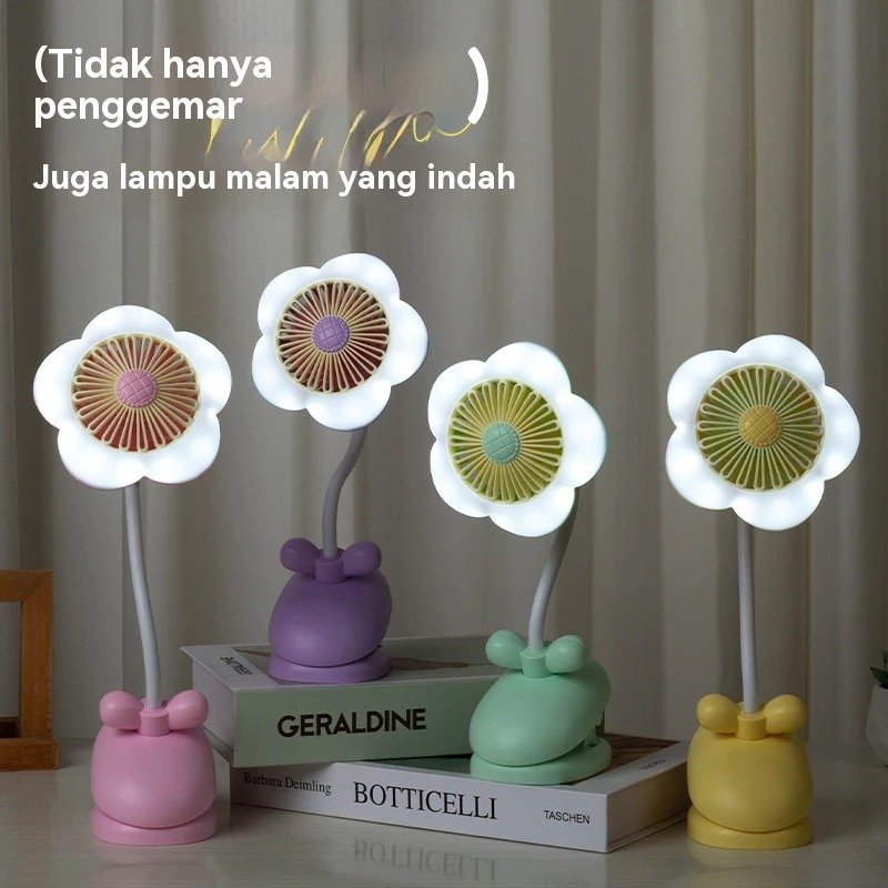 FLOWER CLIP-ON MINI FAN WITH NIGHT LIGHT – USB RECHARGEABLE DESK FAN FOR STUDENTS OFFICE & SUMMER USE - Image 3