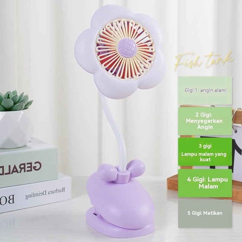 FLOWER CLIP-ON MINI FAN WITH NIGHT LIGHT – USB RECHARGEABLE DESK FAN FOR STUDENTS OFFICE & SUMMER USE - Image 4