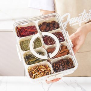 Clear Divided Spice Storage Box with Removable Bins