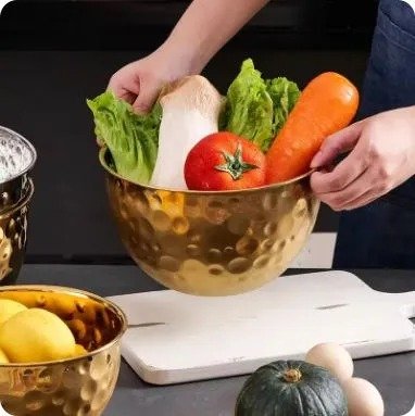 Hammered Gold Silver 12cm To 20 cm Stainless Steel Bowls set Mixing Bowls Salad Bowl