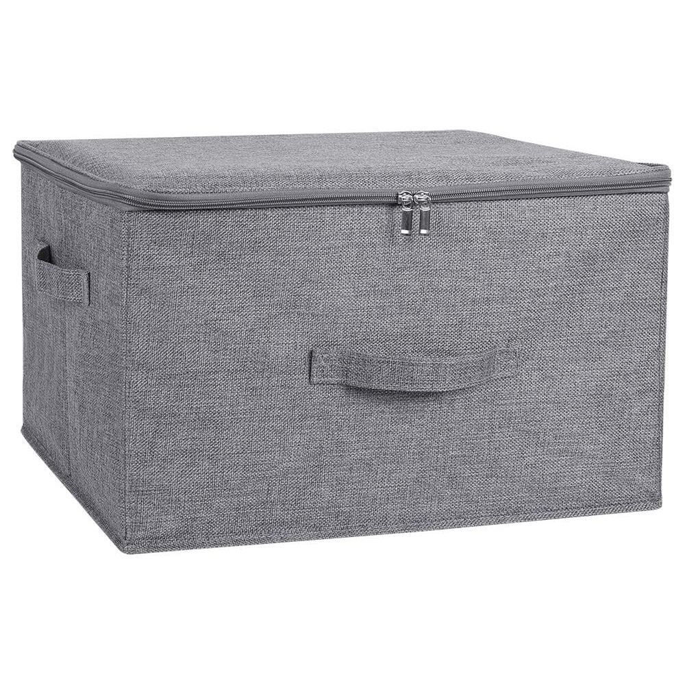 Grey Fabric Foldable Storage Box With Zipper Lid - Image 3
