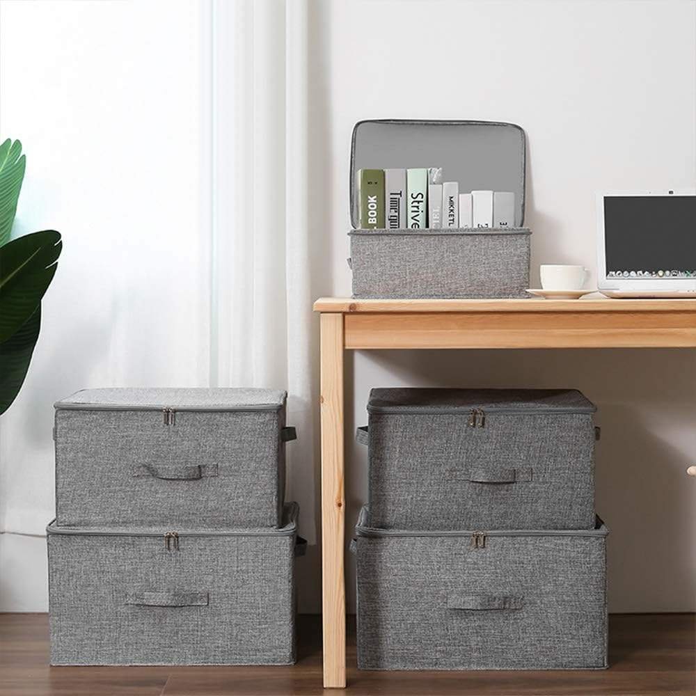 Grey Fabric Foldable Storage Box With Zipper Lid - Image 2