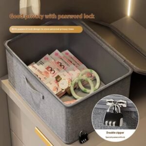 Grey Fabric Foldable Storage Box With Zipper Lid