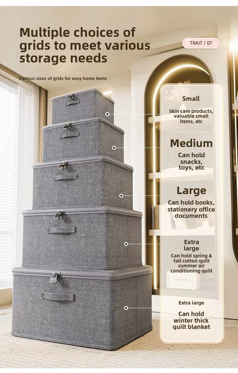 Grey Fabric Foldable Storage Box With Zipper Lid - Image 4
