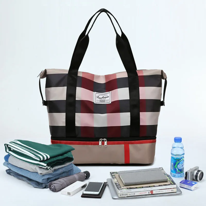 Waterproof High Capacity Fashion Plaid Travel Hand Bag - Image 2