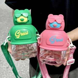 Cute Bear Shape Kids Water Bottle With Strap