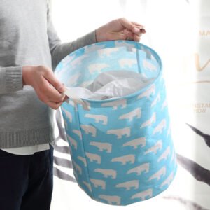 Collapsible Plaid Fabric Laundry Hamper Clothes Storage Basket