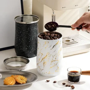Metal Jar 800 Ml With Plastic Spoon Airtight Storage Container For Kitchen
