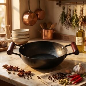 Large Aluminum Wok Old Two-ears Aluminum Bottom Morie Pattern 18L Non-stick Commercial Cooking Gas Induction Ready