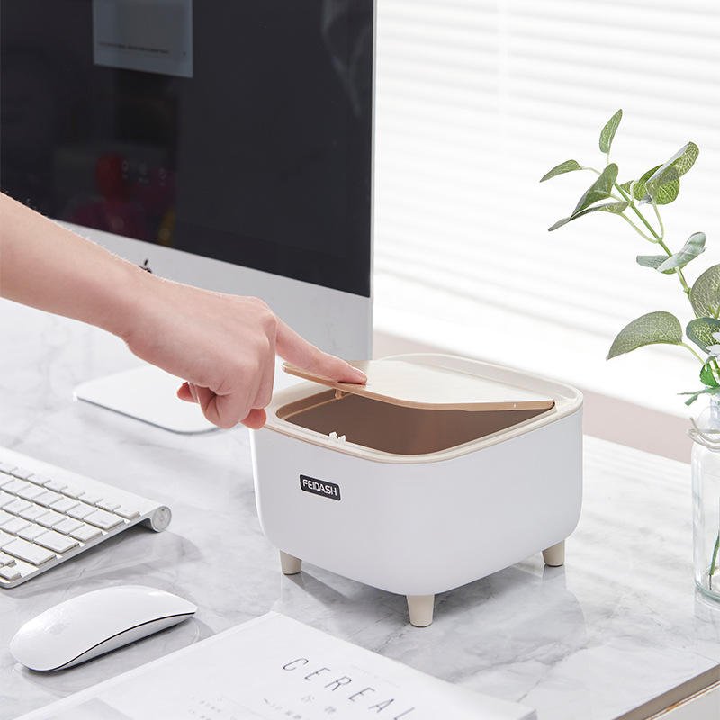 Mini Desktop Trash Can with Press Top Lid