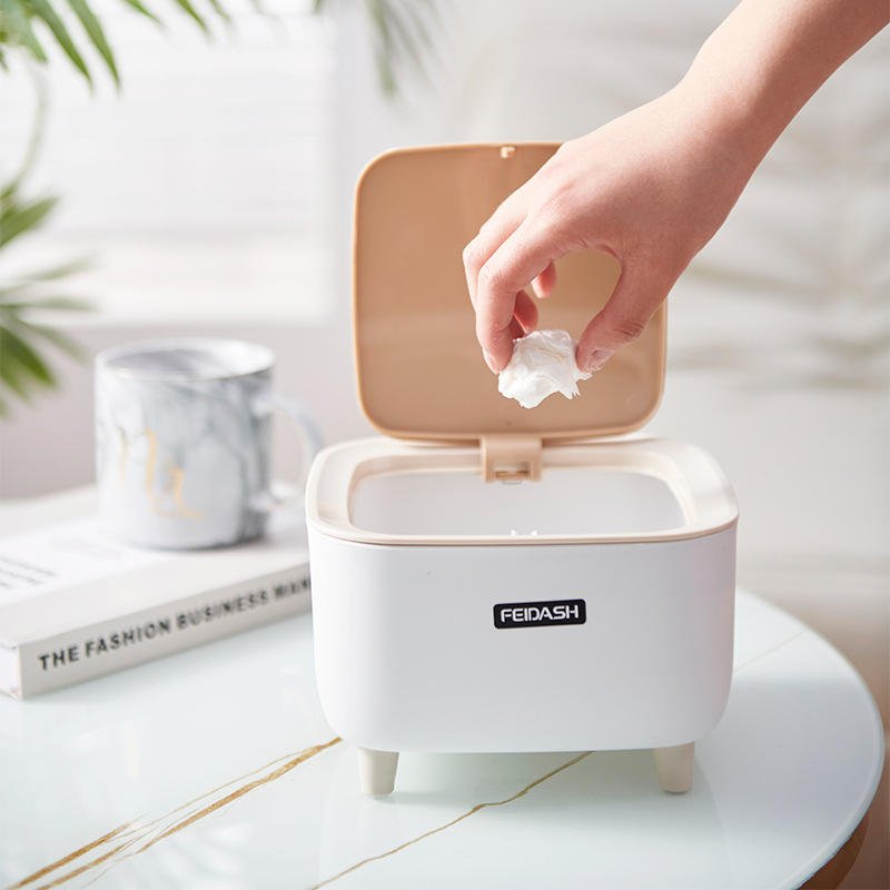 Mini Desktop Trash Can with Press Top Lid - Image 3