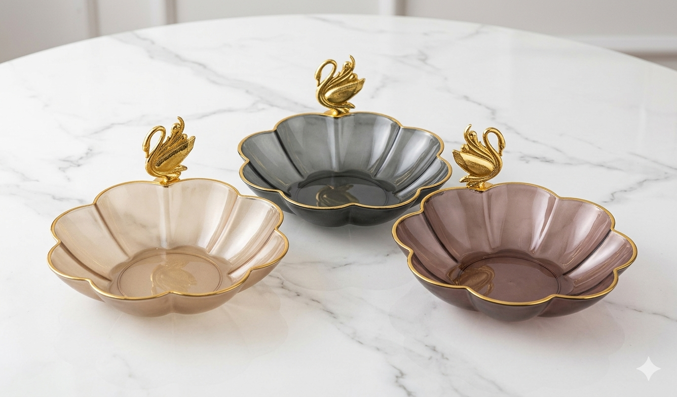 Elegant Glass Swan Handle Decorative Fruit Candy Bowl - Image 3