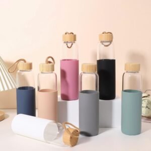 Glass Water Bottle With Silicone Protective Sleeve