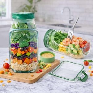 Portable Layered Salad Jar with Built-In Dressing Container