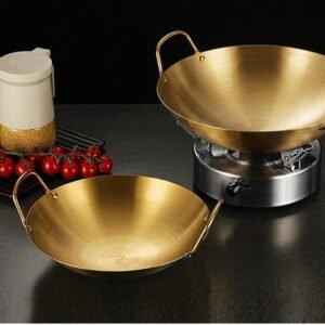 Premium 22cm Golden Stainless Steel Cooking Wok