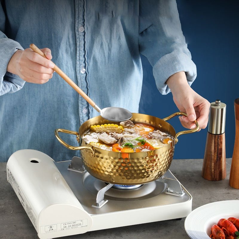 Stainless Steel Korean Ramen Pot, Noodles Seafood Cooking Saucepan, Steel Hotpot Pan - Image 2