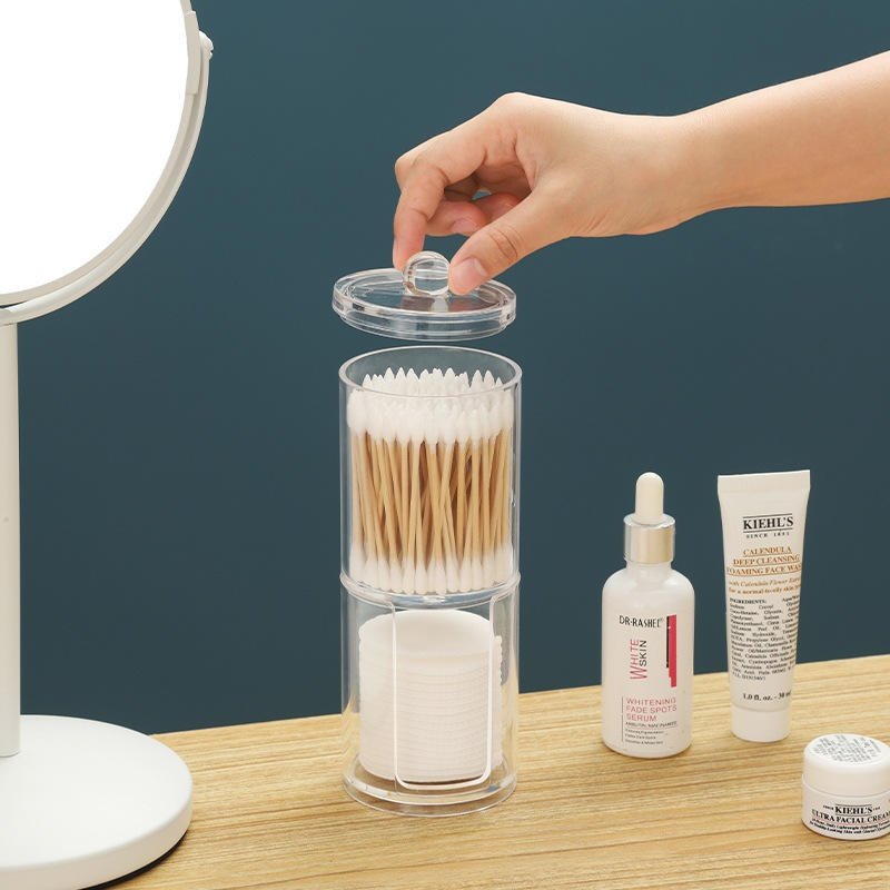Double Layer Dustproof Acrylic Storage Box Holder Organizer for Bathroom Cotton Ball Pads Swabs Stick Cosmetic Makeup Pads Earbuds Stubs Toothpicks - Image 2