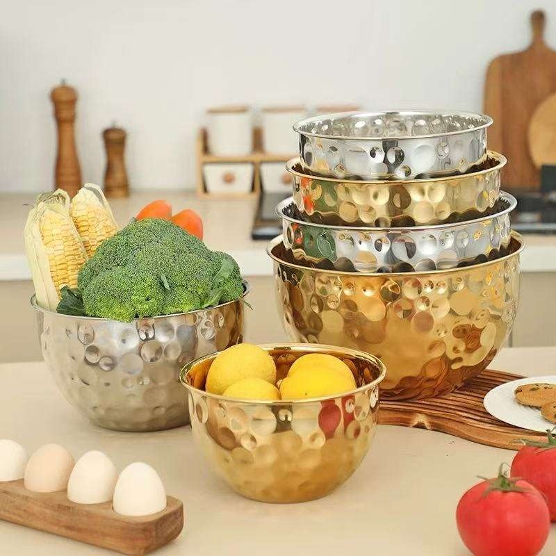 Hammered Gold Silver 12cm To 20 cm Stainless Steel Bowls set Mixing Bowls Salad Bowl - Image 3