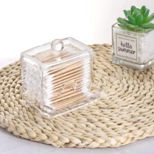 Acrylic Cotton Buds Holder, Transparent Cosmetic Cotton Pad Container Jewelry Storage Box