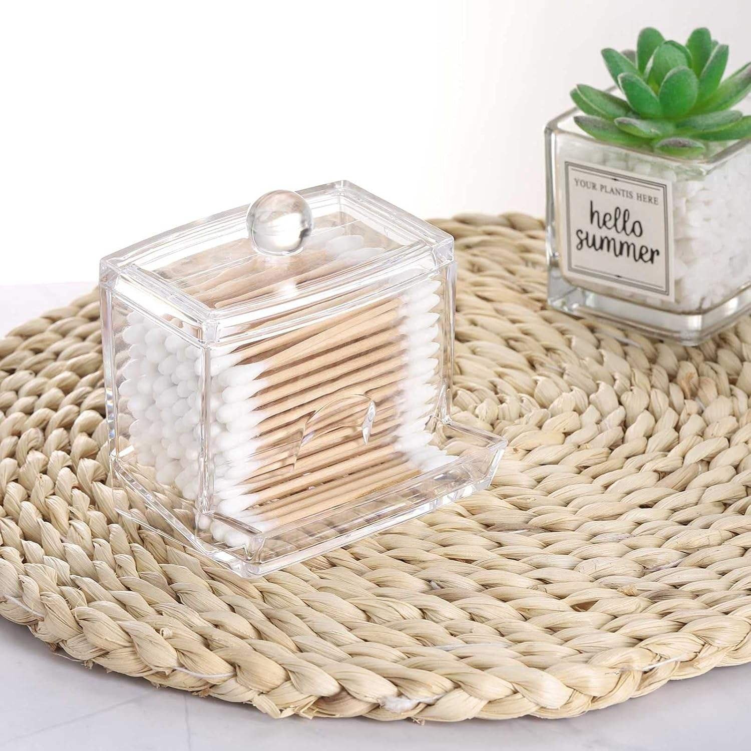 Acrylic Cotton Buds Holder, Transparent Cosmetic Cotton Pad Container Jewelry Storage Box