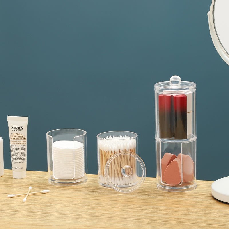 Double Layer Dustproof Acrylic Storage Box Holder Organizer for Bathroom Cotton Ball Pads Swabs Stick Cosmetic Makeup Pads Earbuds Stubs Toothpicks - Image 3