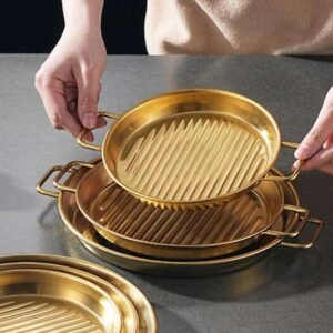 Golden Steak Style Platter Round Rustproof Dinner Plate