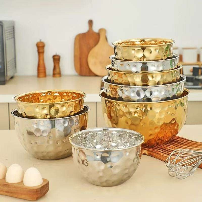 Hammered Gold Silver 12cm To 20 cm Stainless Steel Bowls set Mixing Bowls Salad Bowl - Image 5