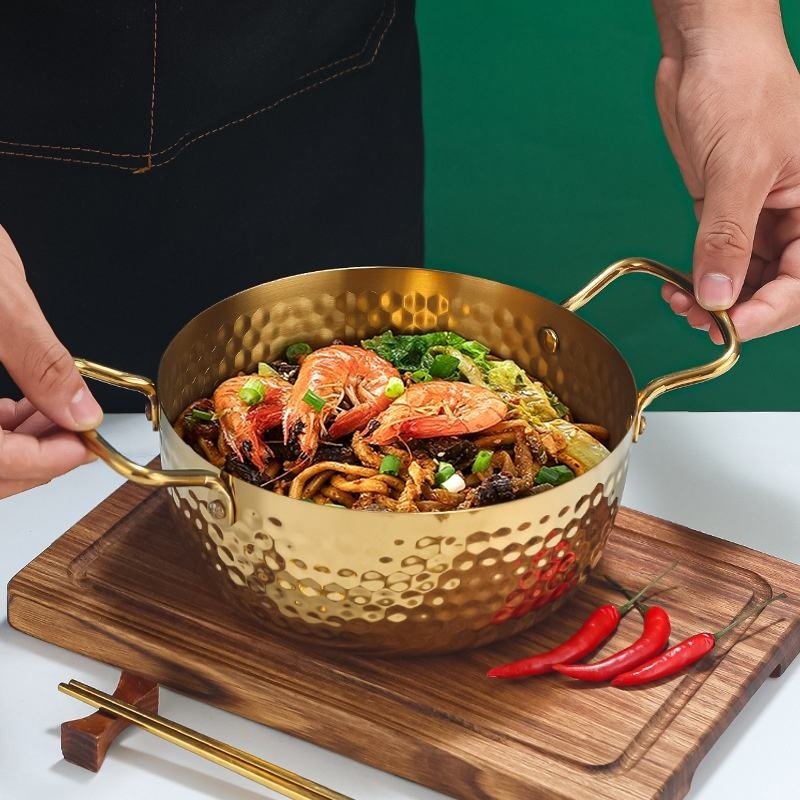 Stainless Steel Korean Ramen Pot, Noodles Seafood Cooking Saucepan, Steel Hotpot Pan