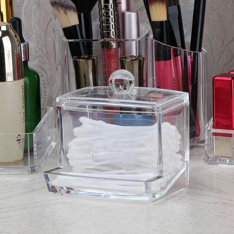 Acrylic Cotton Buds Holder, Transparent Cosmetic Cotton Pad Container Jewelry Storage Box - Image 2
