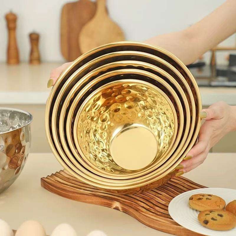 Hammered Gold Silver 12cm To 20 cm Stainless Steel Bowls set Mixing Bowls Salad Bowl - Image 4