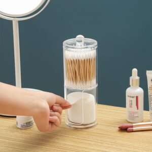 Double Layer Dustproof Acrylic Storage Box Holder Organizer for Bathroom Cotton Ball Pads Swabs Stick Cosmetic Makeup Pads Earbuds Stubs Toothpicks