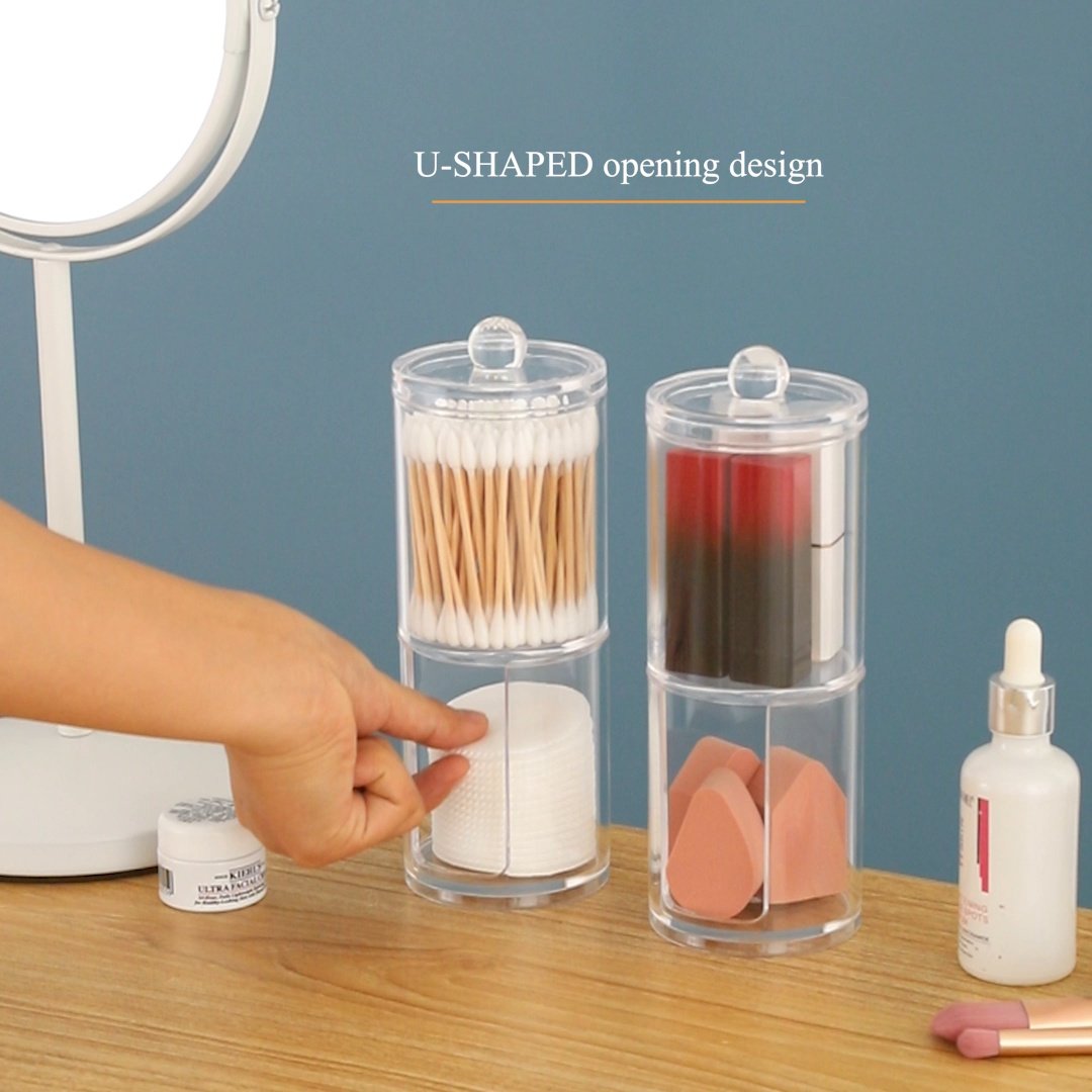 Double Layer Dustproof Acrylic Storage Box Holder Organizer for Bathroom Cotton Ball Pads Swabs Stick Cosmetic Makeup Pads Earbuds Stubs Toothpicks - Image 5