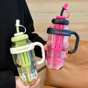 Cute Ice Cream Style Water Bottle With Straw