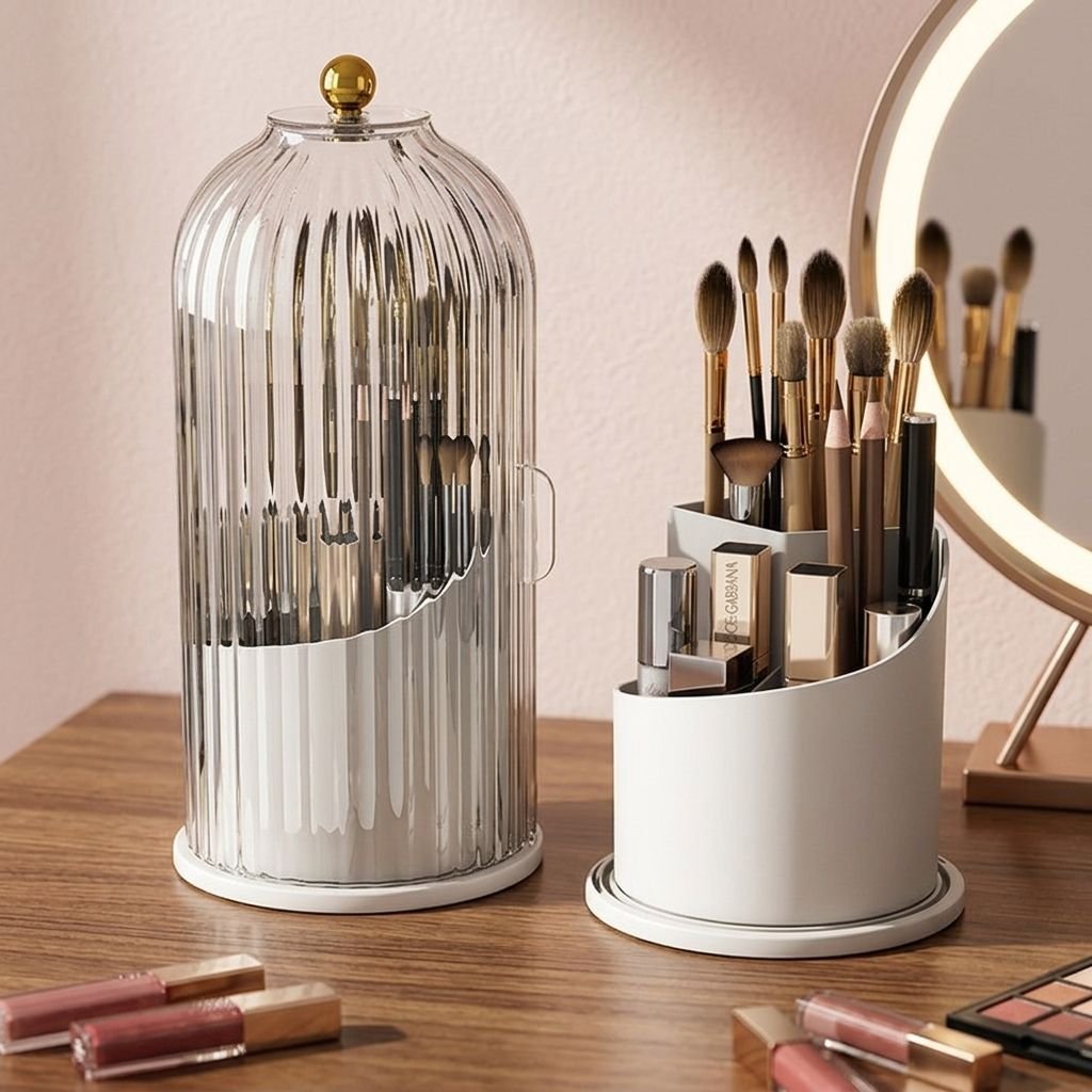 Luxury Rotating Acrylic Makeup Brush Organizer Box - Image 3