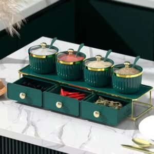 Luxury Double Layer Kitchen Spice Rack with Metal Gold Stand