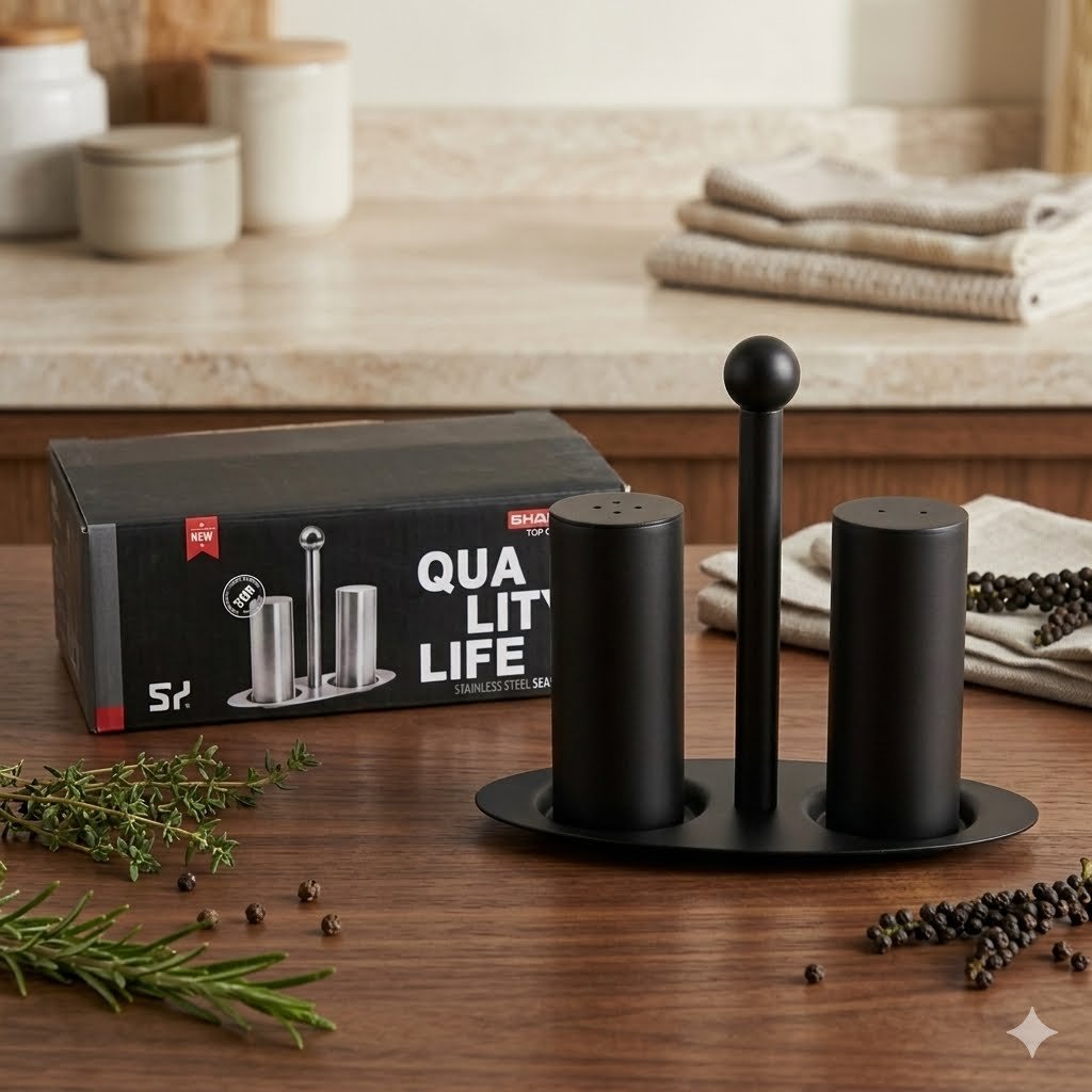 Luxury Stainless Steel Salt & Pepper Shaker Set with Elegant Holder