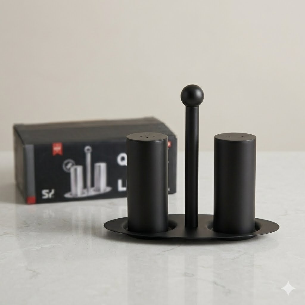Luxury Stainless Steel Salt & Pepper Shaker Set with Elegant Holder - Image 2