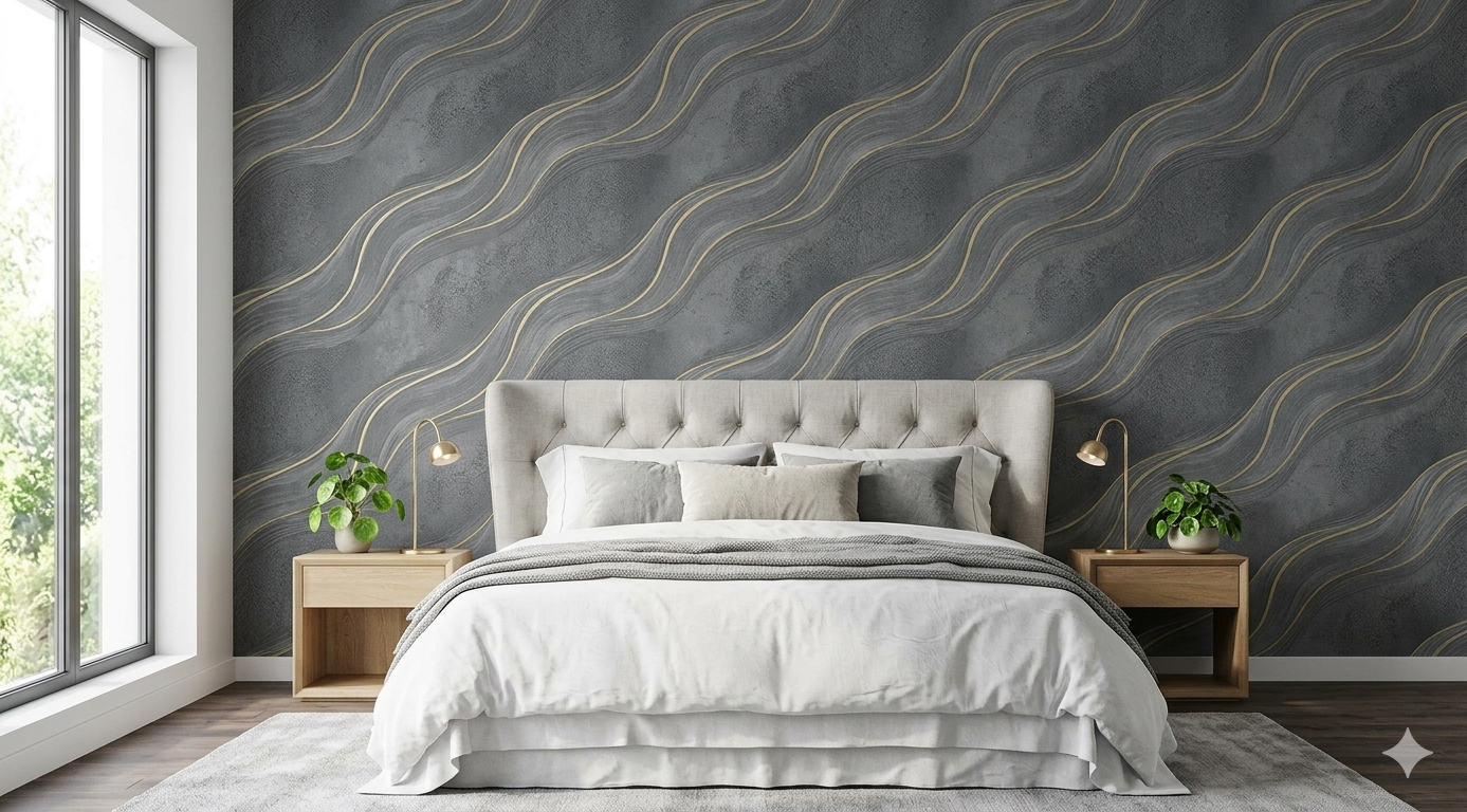 Luxury Metallic Gold and Gray Marble Textured Wallpaper - Image 3