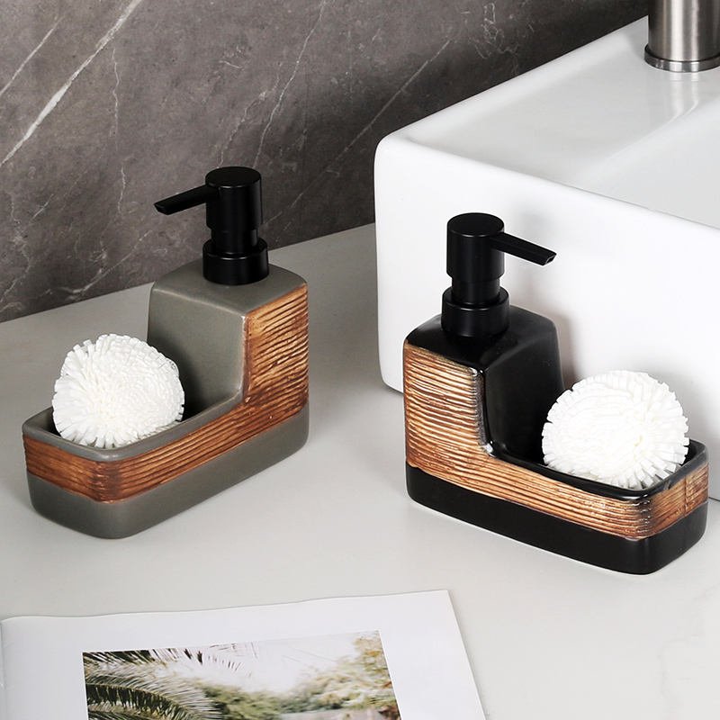 Modern Ceramic Liquid Soap Dispenser With Sponge Holder - Image 3