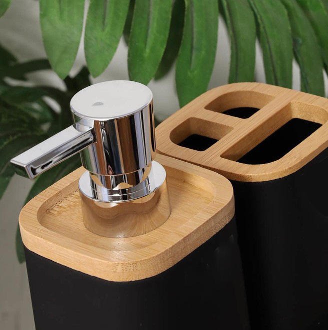 3 PCS Matte Black Bathroom Soap Dispenser Tumbler Set - Image 4