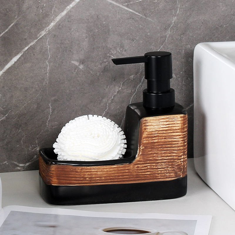 Modern Ceramic Liquid Soap Dispenser With Sponge Holder - Image 2