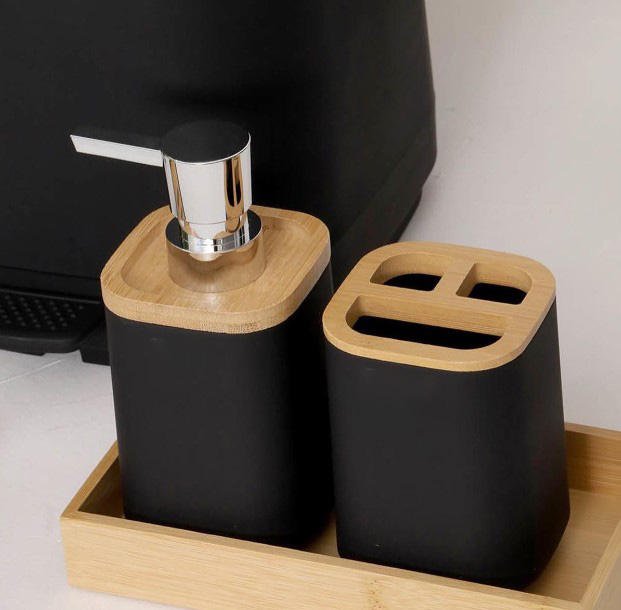 3 PCS Matte Black Bathroom Soap Dispenser Tumbler Set - Image 3