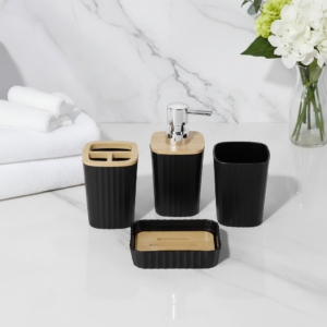 3 PCS Matte Black Bathroom Soap Dispenser Tumbler Set