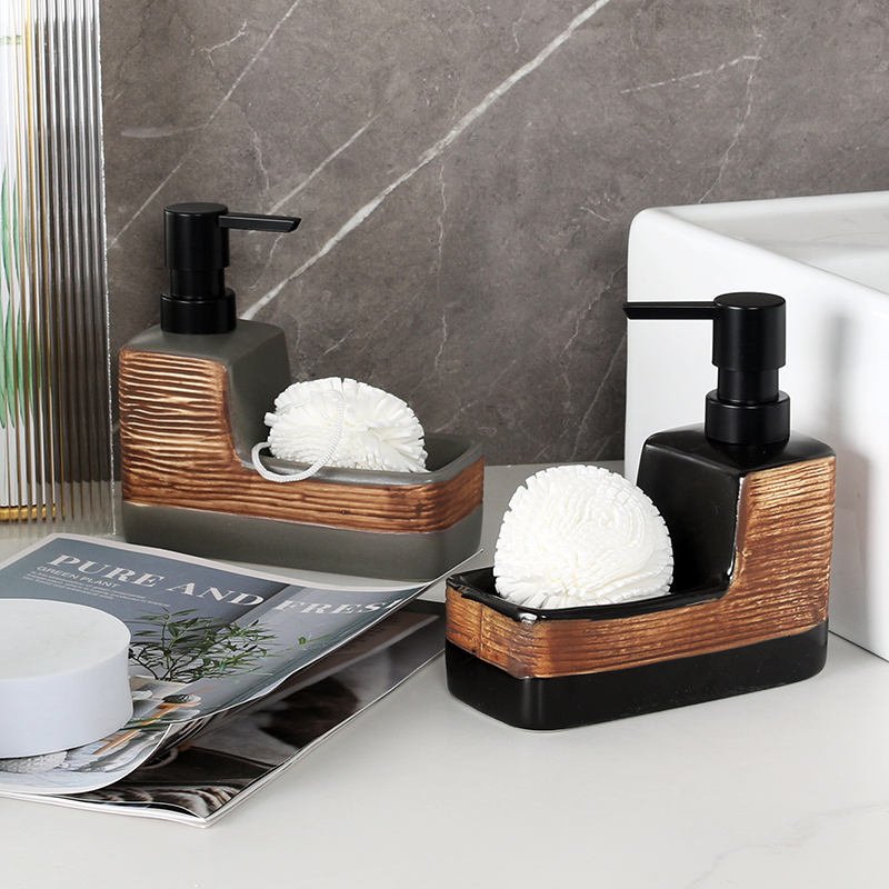 Modern Ceramic Liquid Soap Dispenser With Sponge Holder
