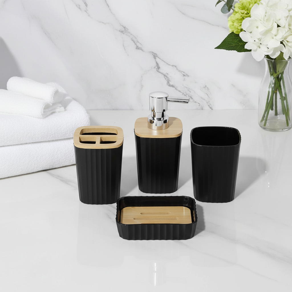 3 PCS Matte Black Bathroom Soap Dispenser Tumbler Set